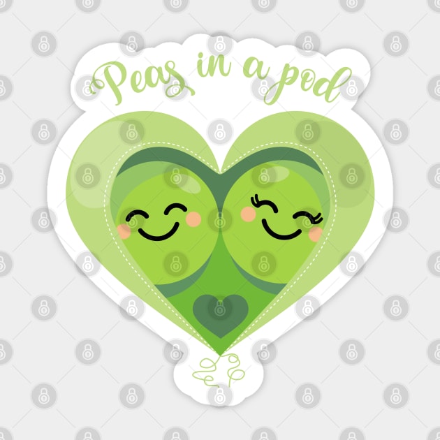 Peas in a Pod (Heart) Navy Sticker by VicEllisArt